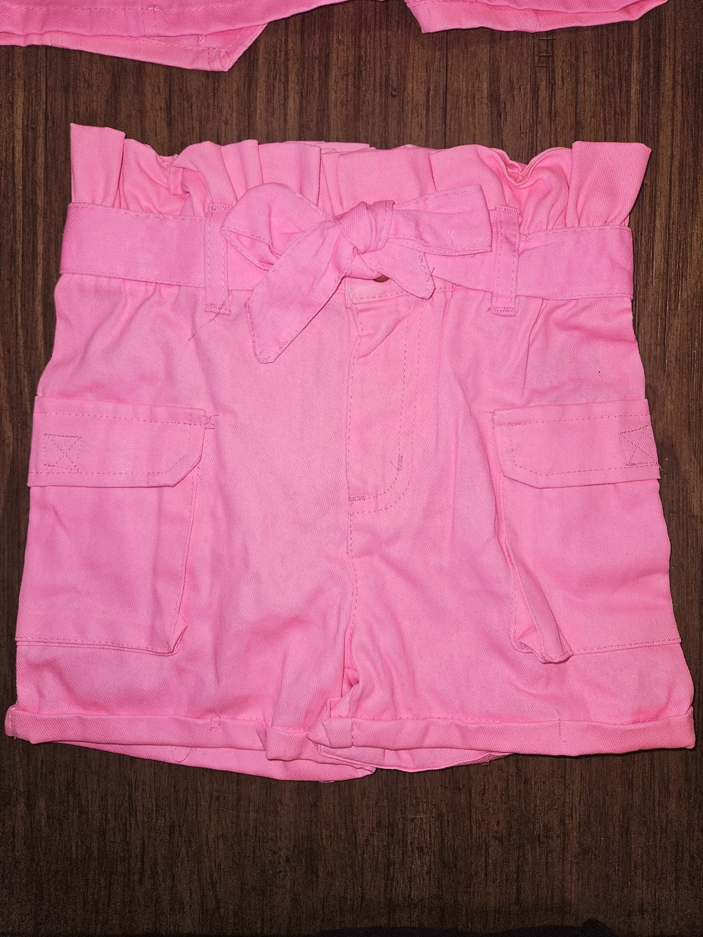 Girls Pink Button-Front Vest & Paperbag Waist Shorts Set